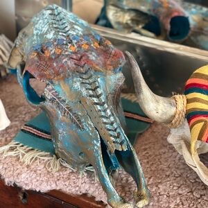 Hand Painted Santa Fe cow Skull